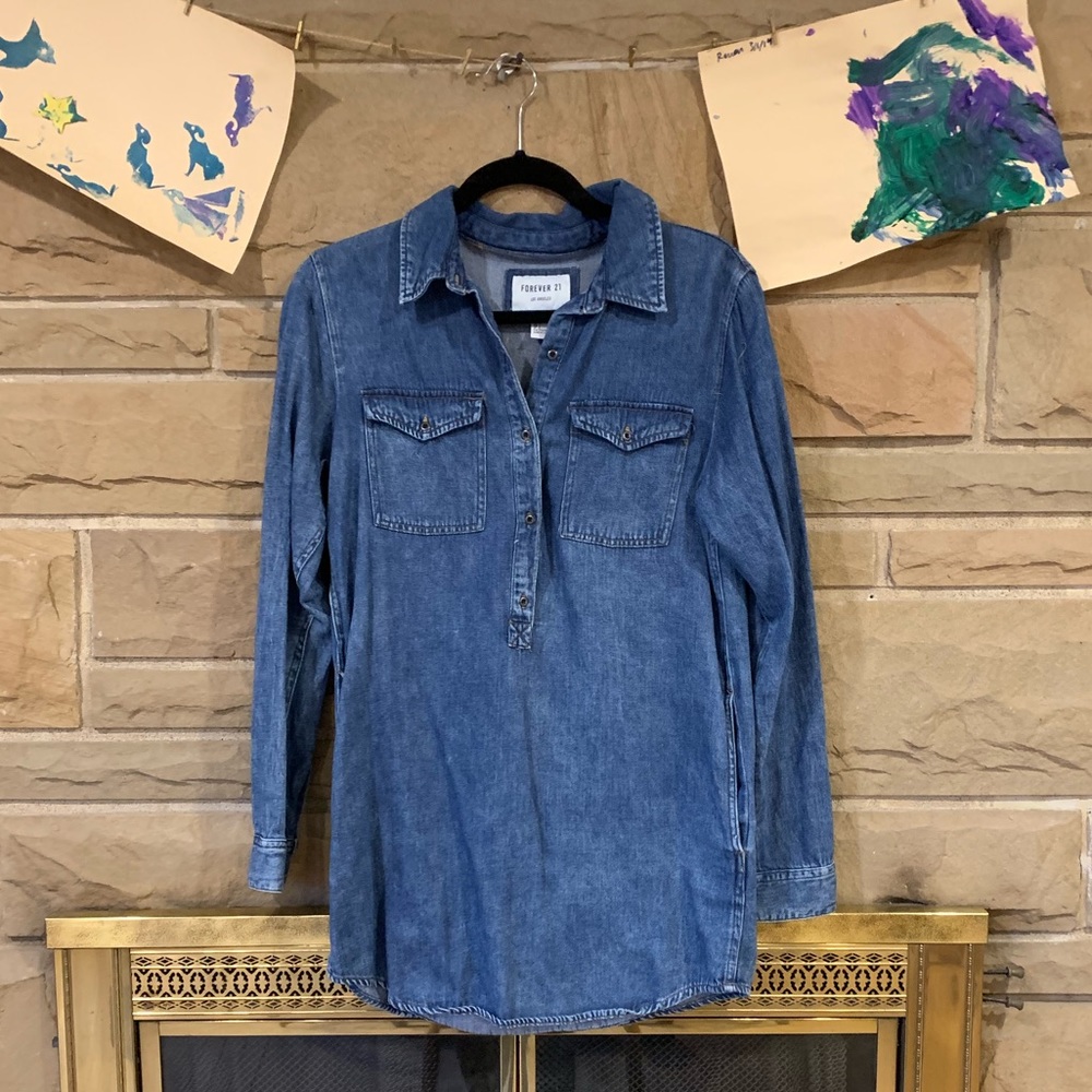 Denim shirt dress with pockets